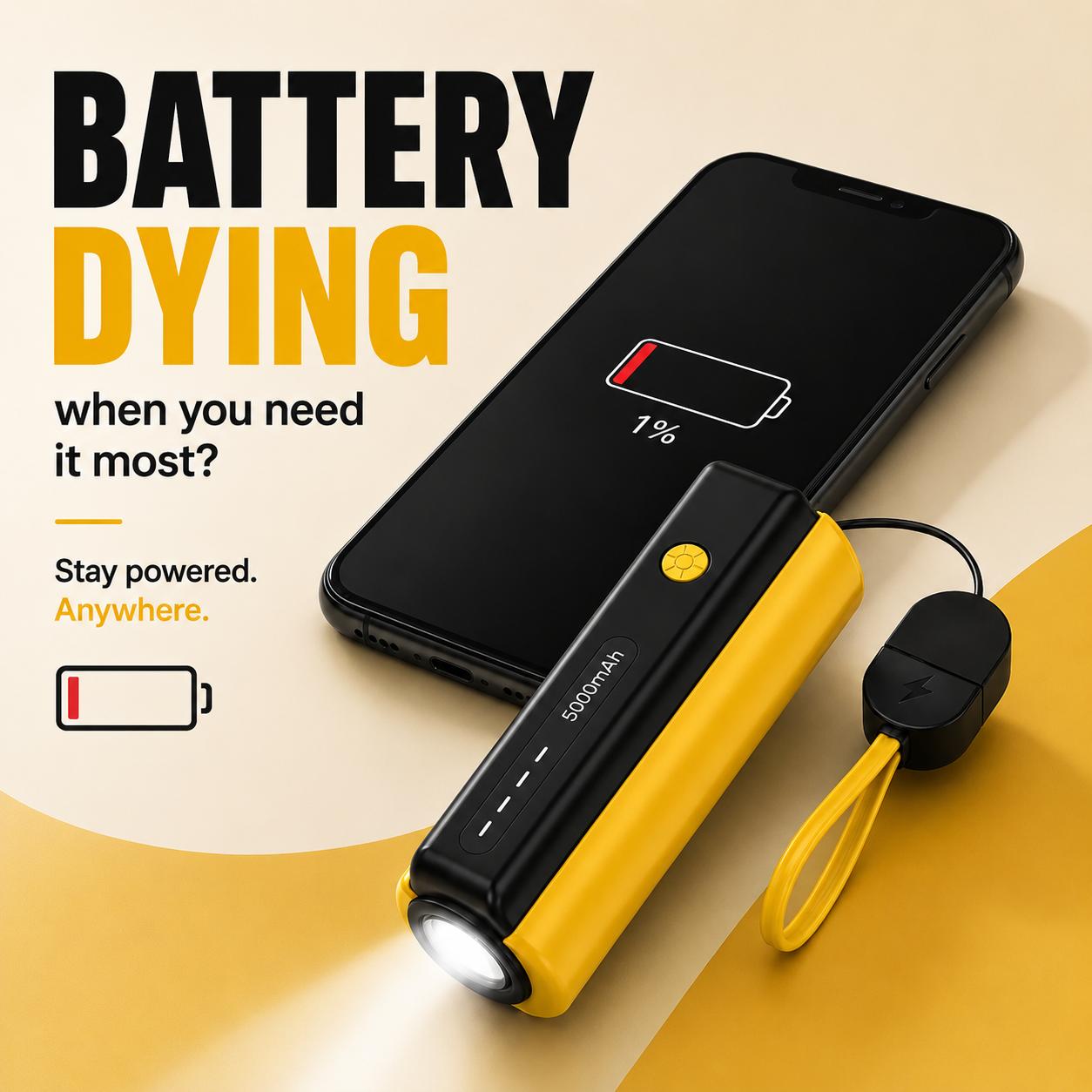VoltLite™ 5000mAh Power Bank with Built-In Torch